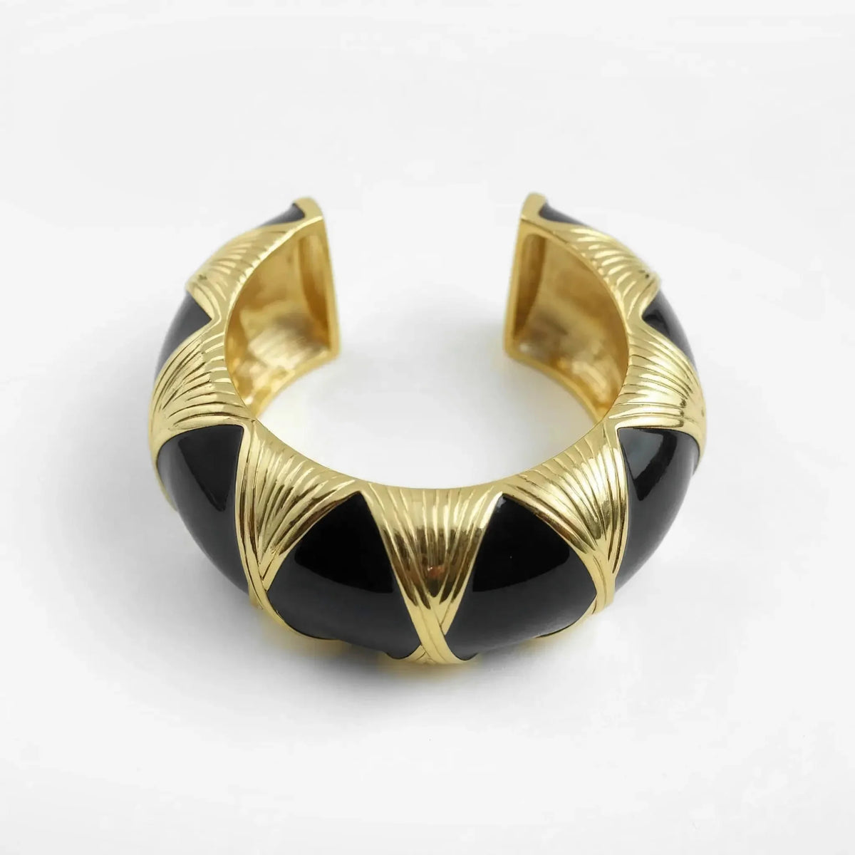 Gold-Tone Black and White Enamel Bold Statement Cuff Bracelet
