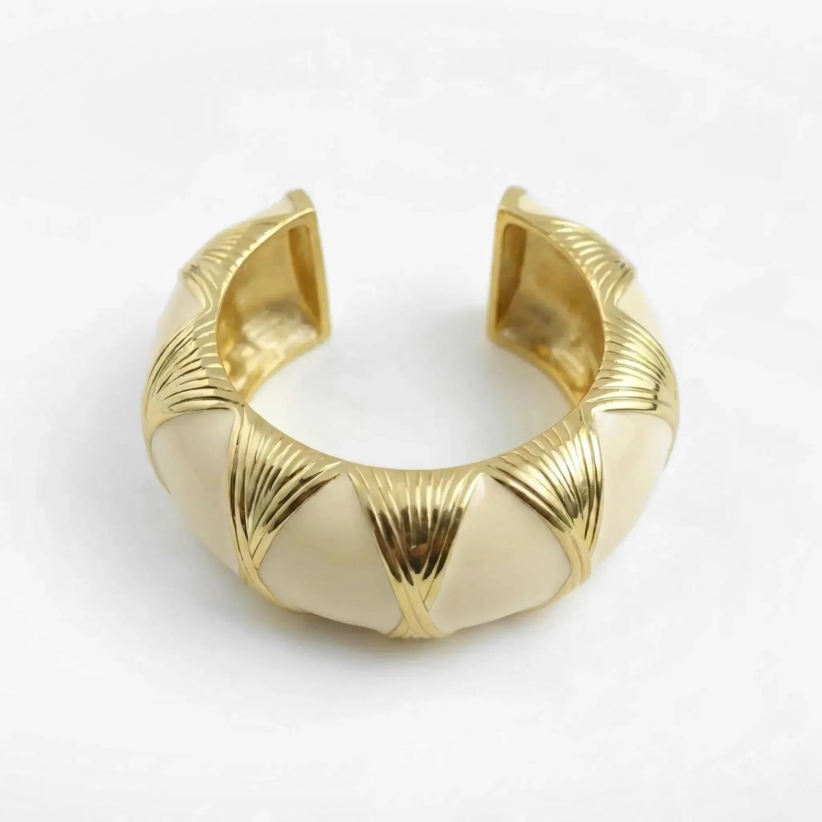 Gold-Tone Black and White Enamel Bold Statement Cuff Bracelet