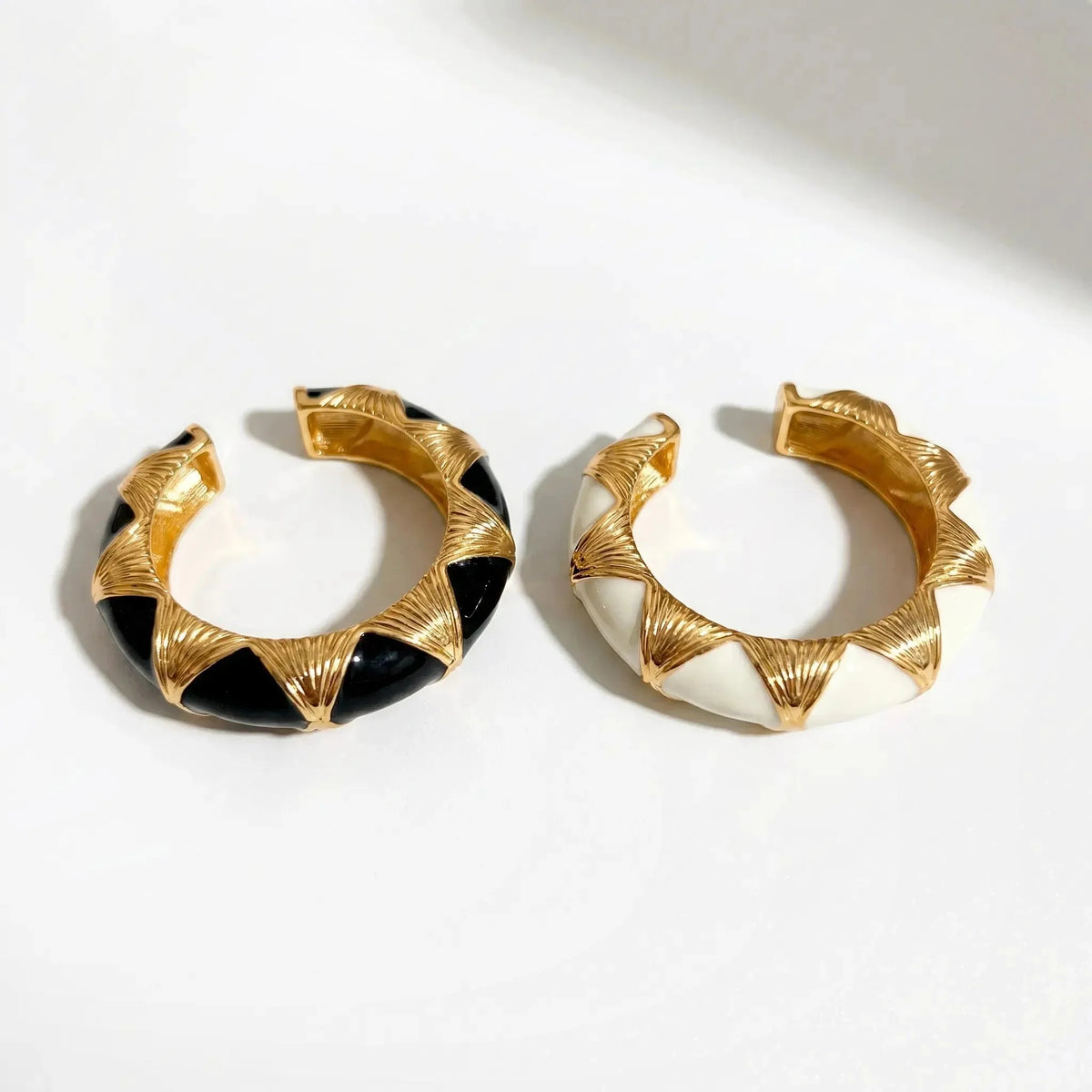 Gold-Tone Black and White Enamel Bold Statement Cuff Bracelet