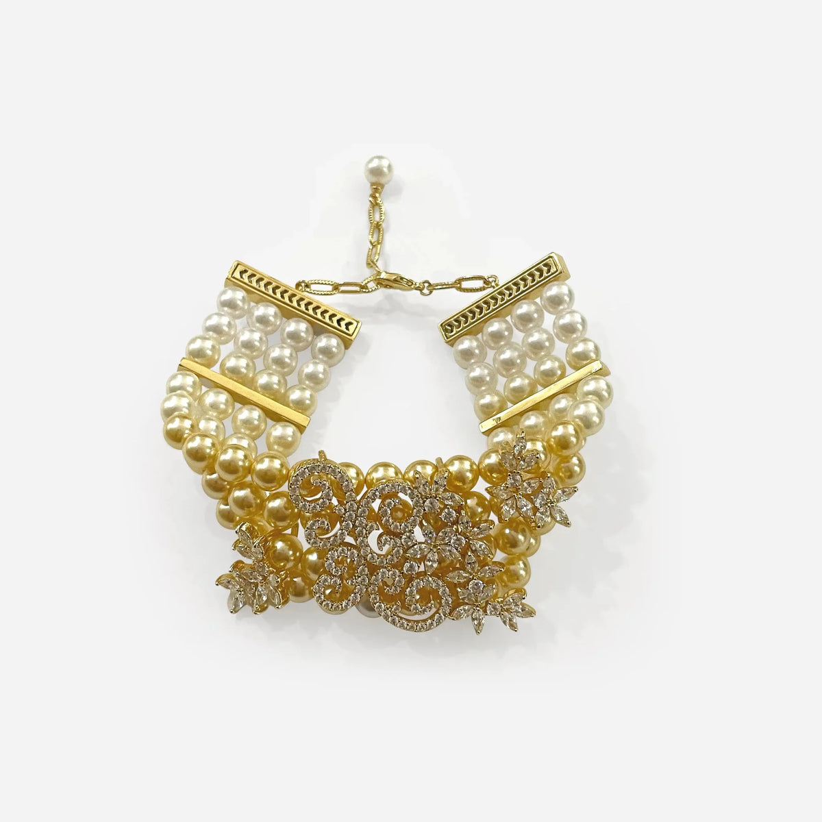 Champagne Gala Bracelet with Pearl-Style &amp; Crystal-Style Accents in Gold-Tone