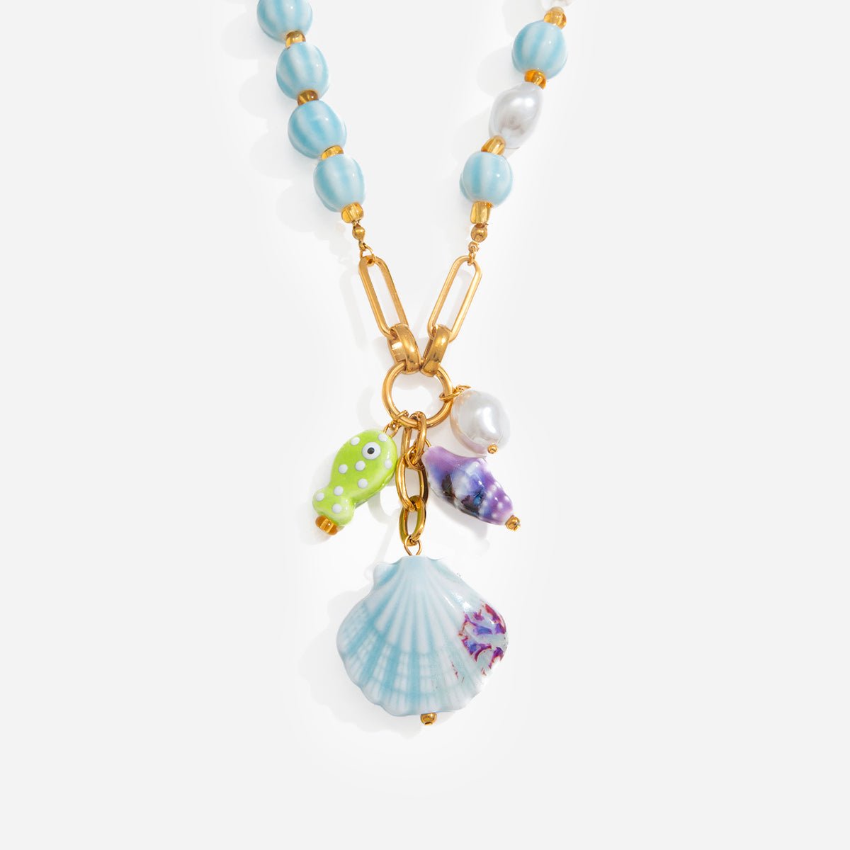 Coastal Shell Charm Necklace in Gold-Tone