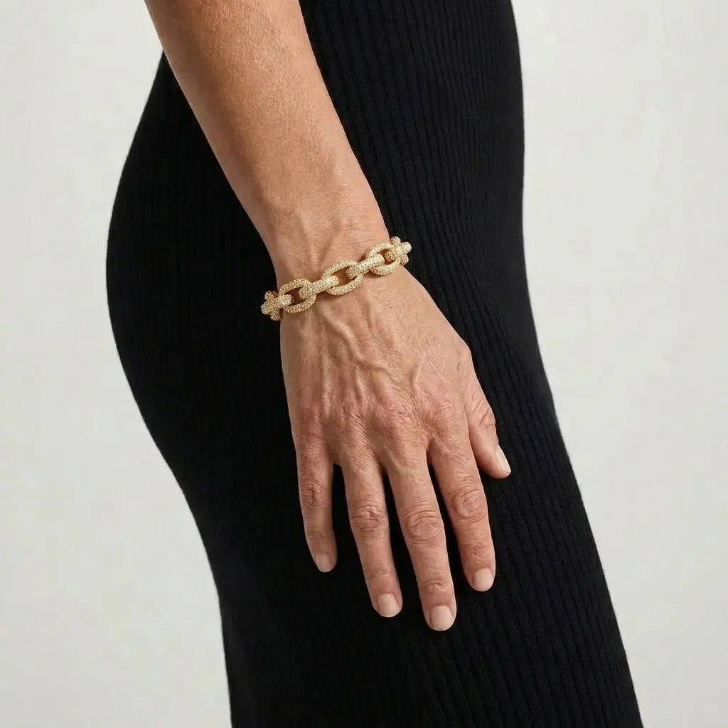 Crystal-Style Curb Chain Bracelet in Gold-Tone