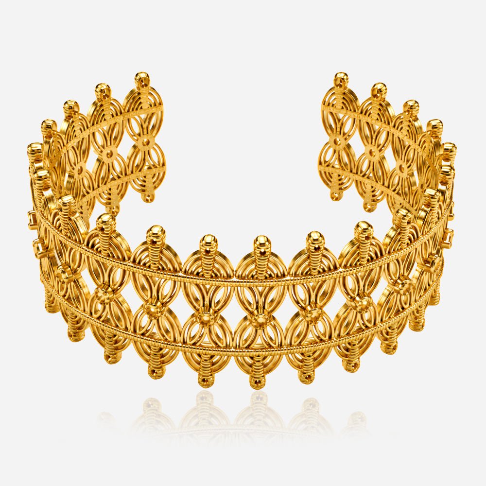 Gold-Tone Filigree Crown Cuff Bracelet