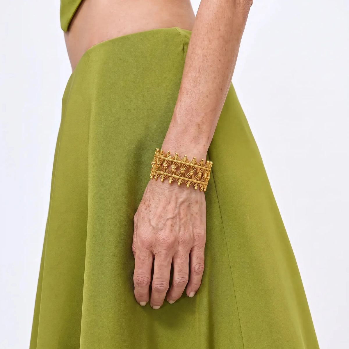 Gold-Tone Filigree Crown Cuff Bracelet