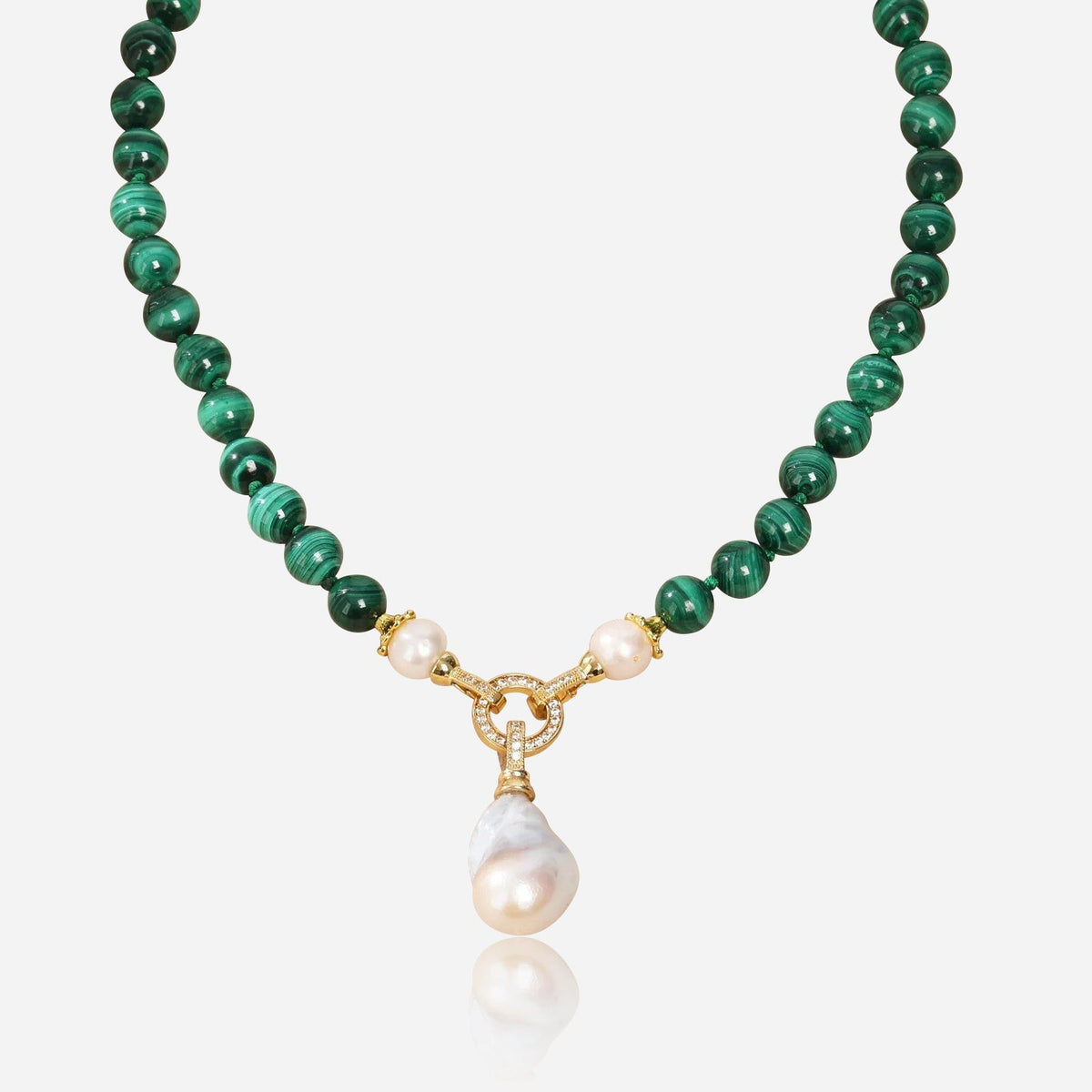 Gold-Tone Malachite-Style Pearl-Style Pendant Necklace