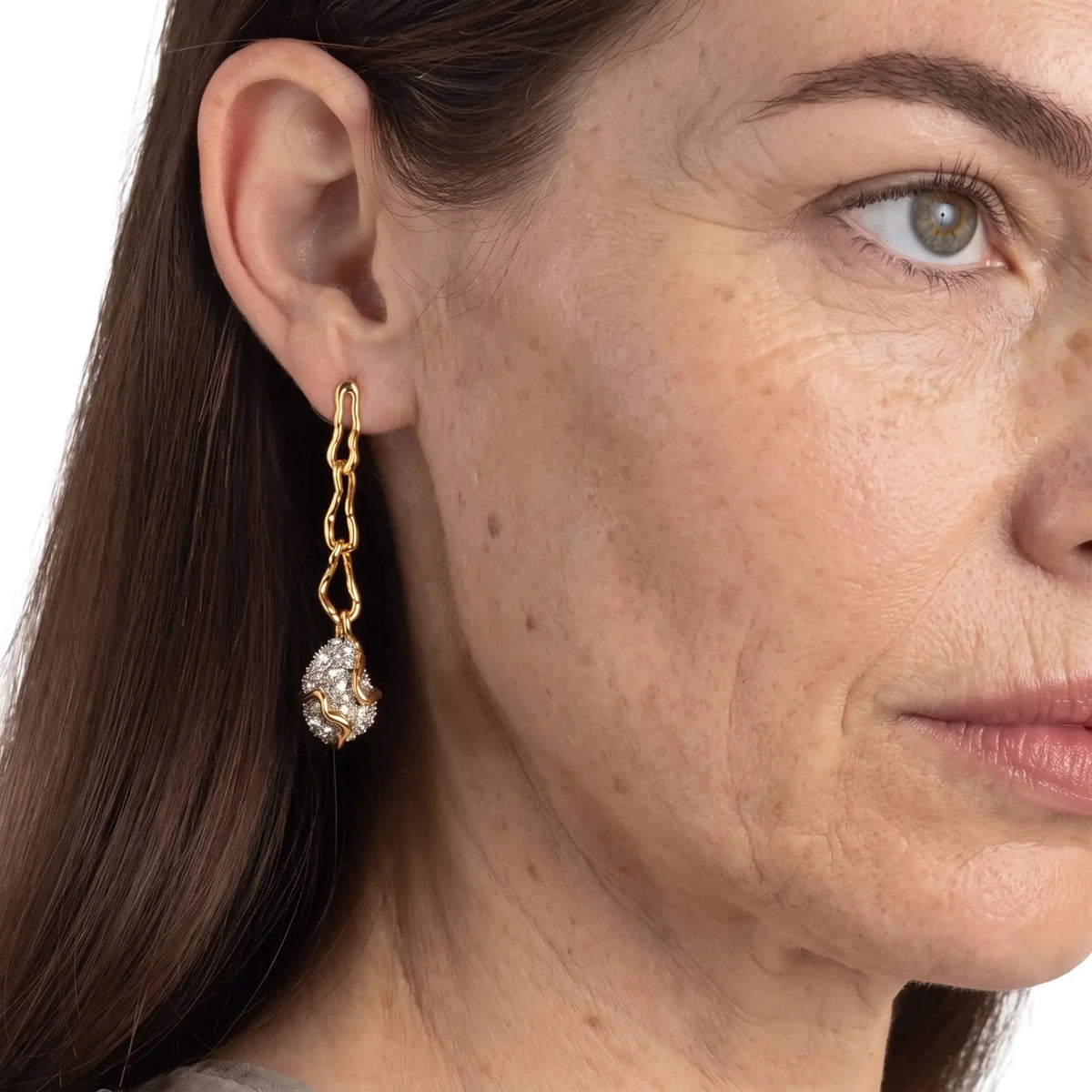 Gold-Tone Molten Crystal-Style Drop Earrings with Textured Accents