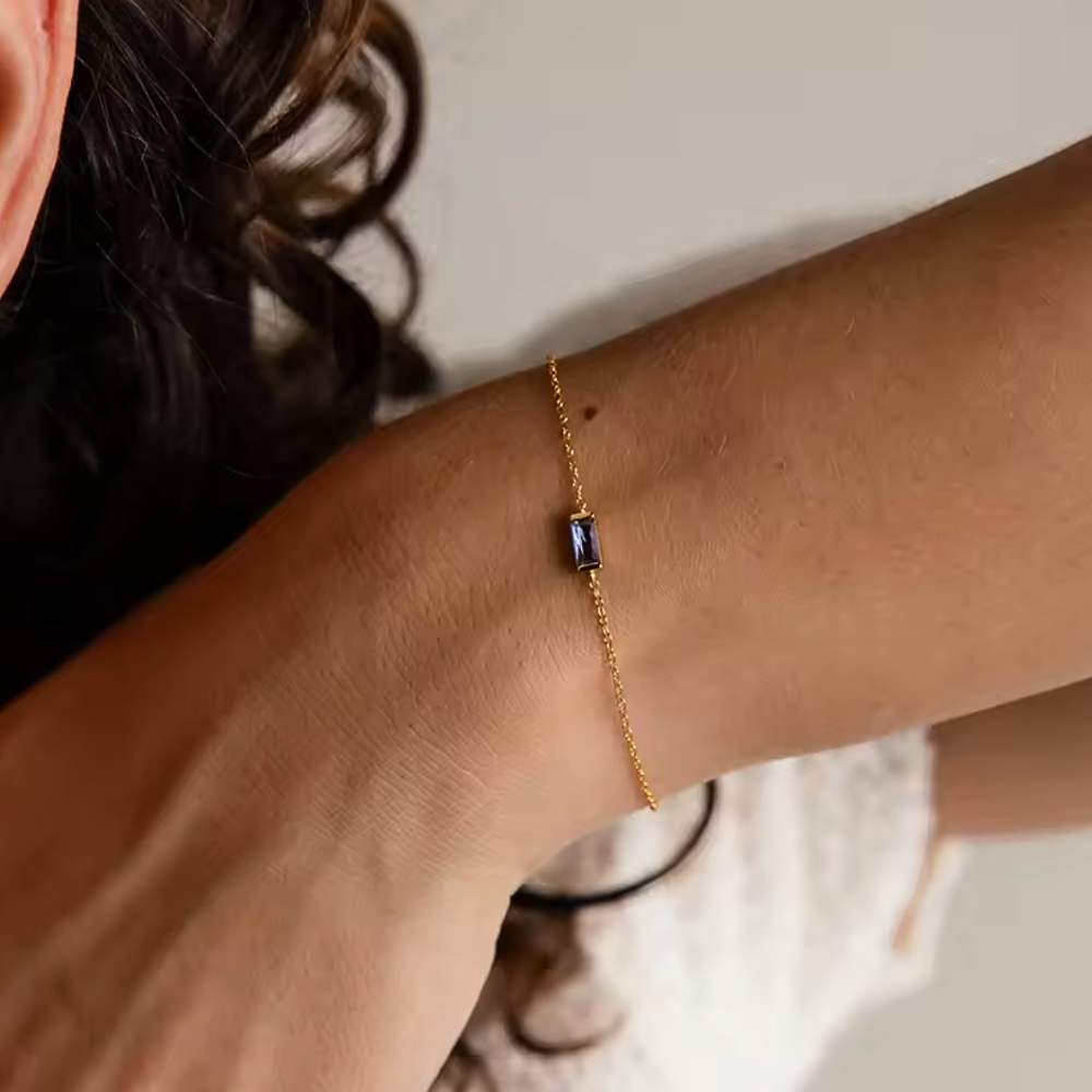 Gold-Tone Multicolor Birthstone-Style Crystal Chain Bracelet for Women Gift