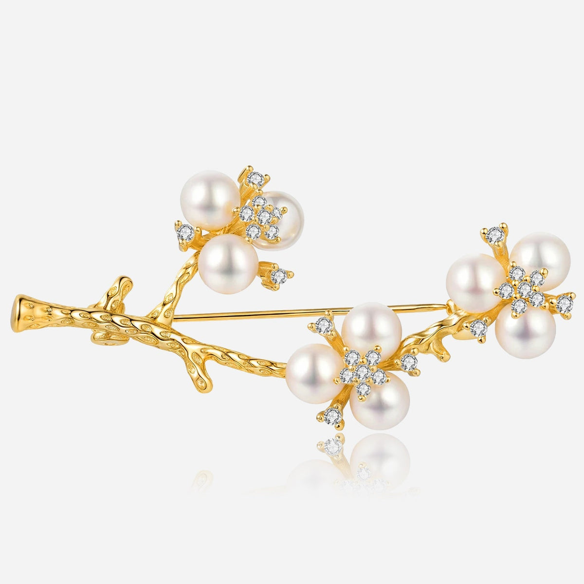 Gold-Tone Pearl-Style Blossom Brooch with Crystal-Style Accents