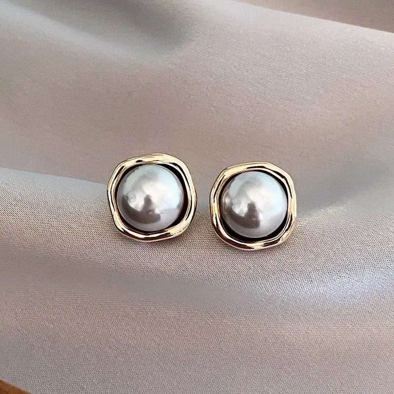 Gold-Tone Pearl-Style Stud Earrings Elegant Square Minimalist Jewelry