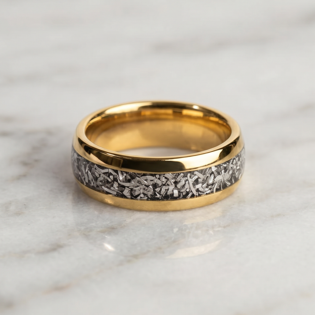 Gold-Tone Shimmer Inlay Statement Band Ring