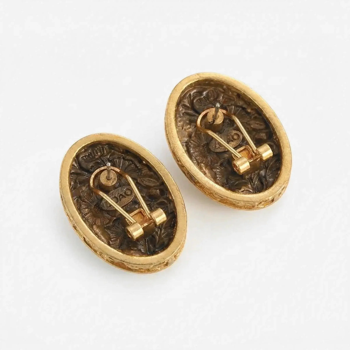 Vintage Floral Medallion Stud Earrings in Gold-Tone