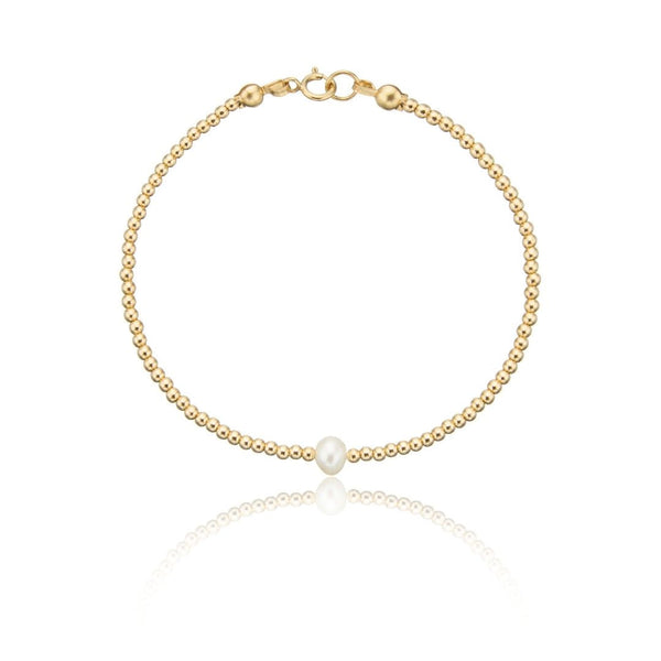 Gold Beaded Single Pearl Bracelet
