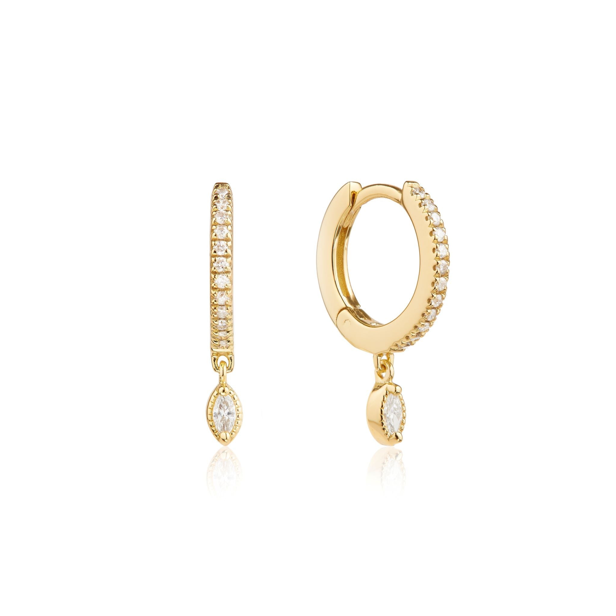 Gold-Tone Marquise Crystal-Style Drop Hoop Earrings