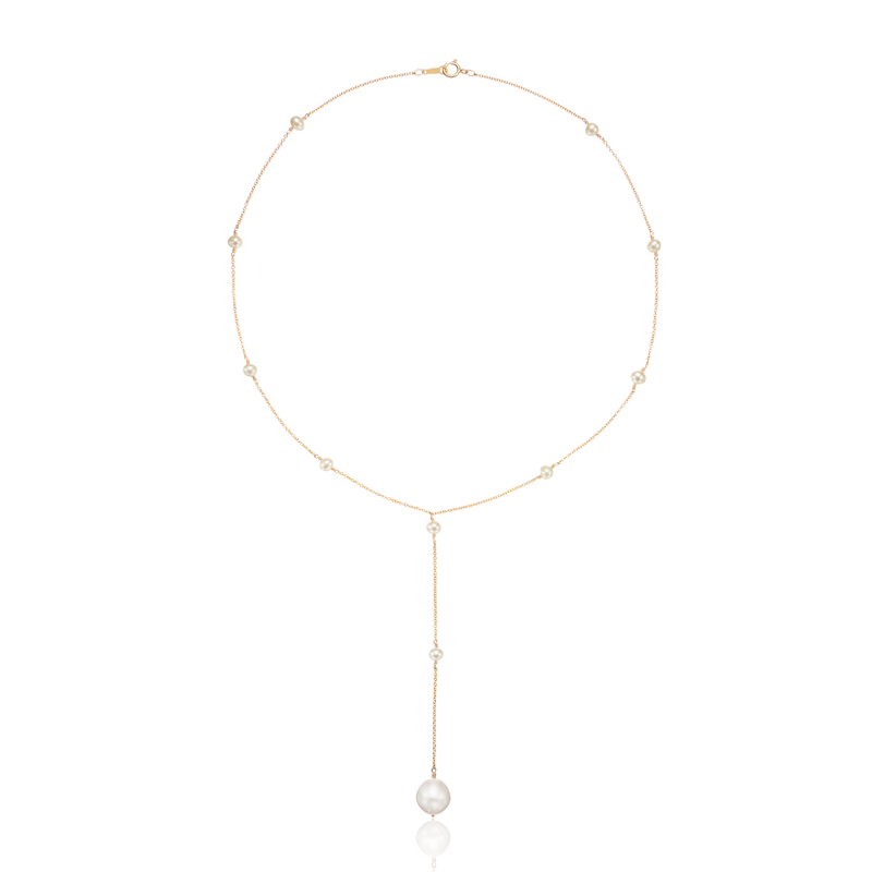 Gold Multi Pearl Lariat Necklace