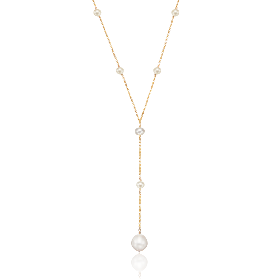 Gold-Tone Multi Pearl-Style Lariat Necklace