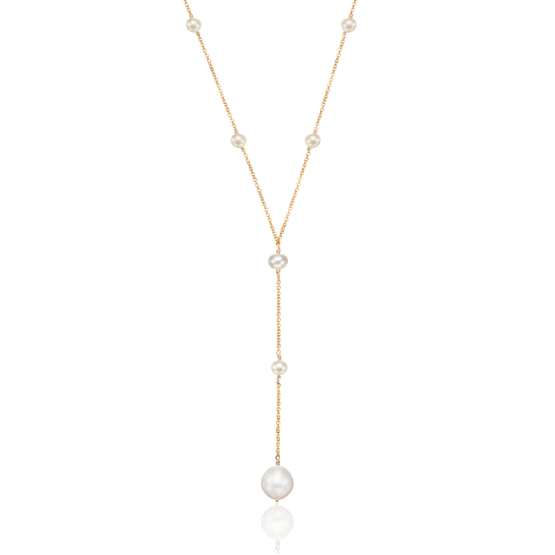 Gold Multi Pearl Lariat Necklace