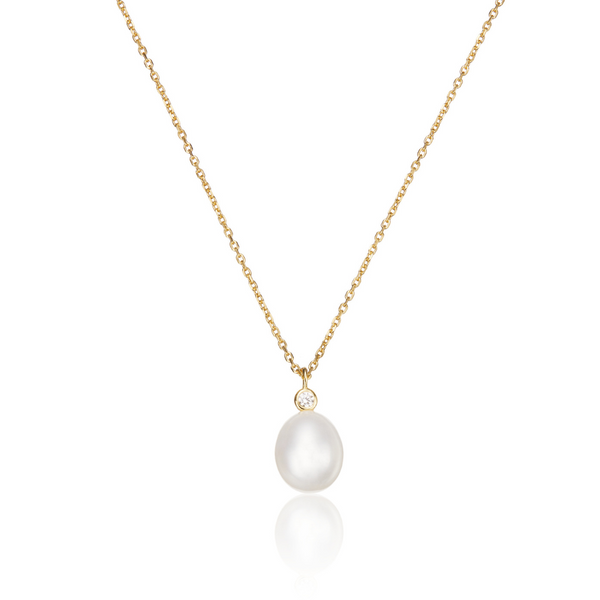 Gold Single Diamond Style Pearl Necklace