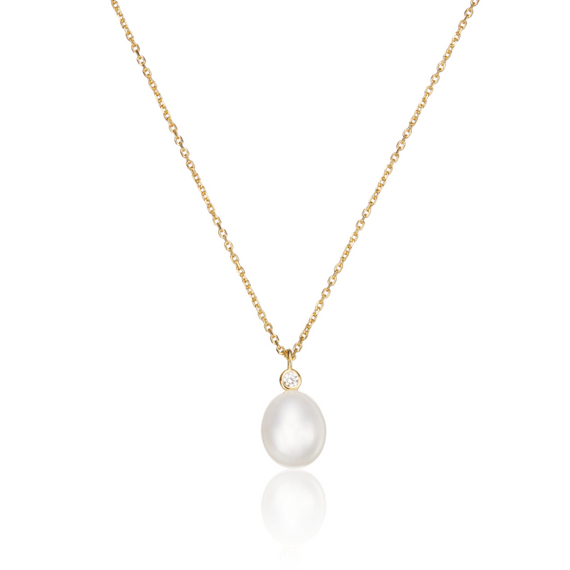 Gold Single Diamond Style Pearl Necklace