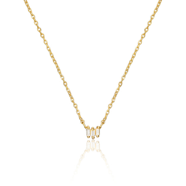 Gold Triple Baguette Diamond Necklace