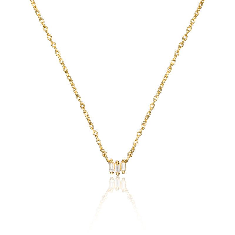 Gold Triple Baguette Diamond Necklace