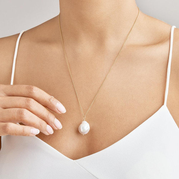 Solid White Gold Extra Large Baroque Pearl Necklace