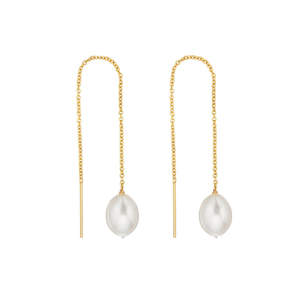 Gold Large Pearl Drop Ear Threaders