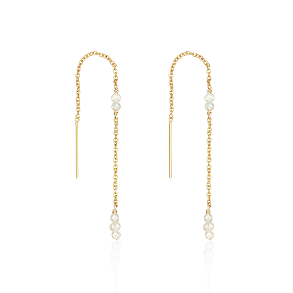 Gold Mini Pearl Ear Threaders