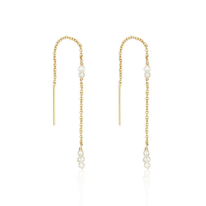 Gold Mini Pearl Ear Threaders