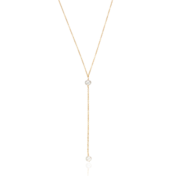 Gold Pearl Lariat Necklace