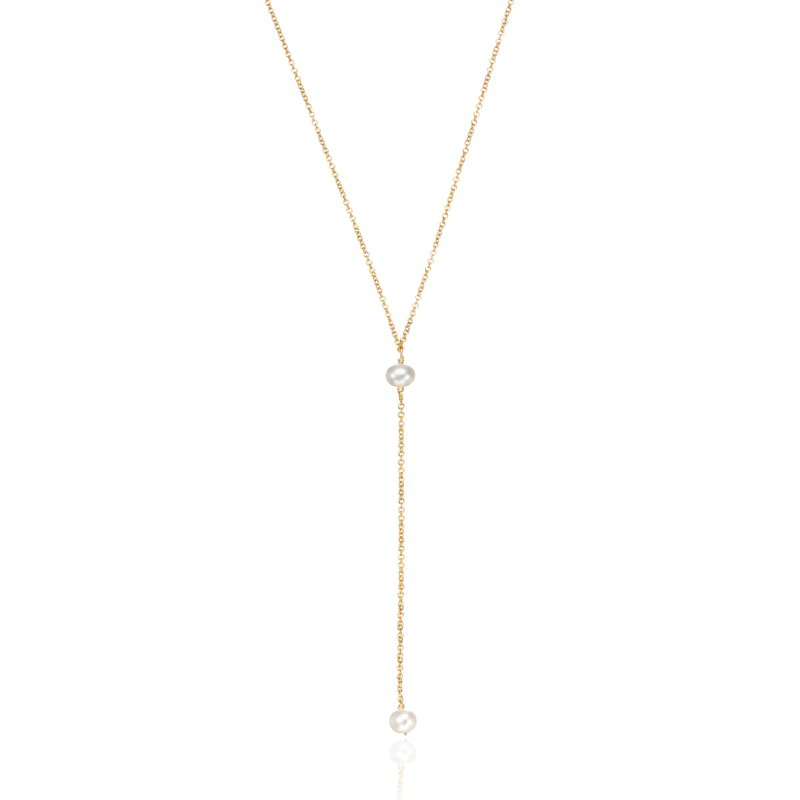 Gold Pearl Lariat Necklace