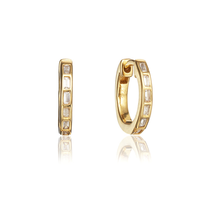 Gold Diamond Style Baguette Pearl Drop Hoop Earrings
