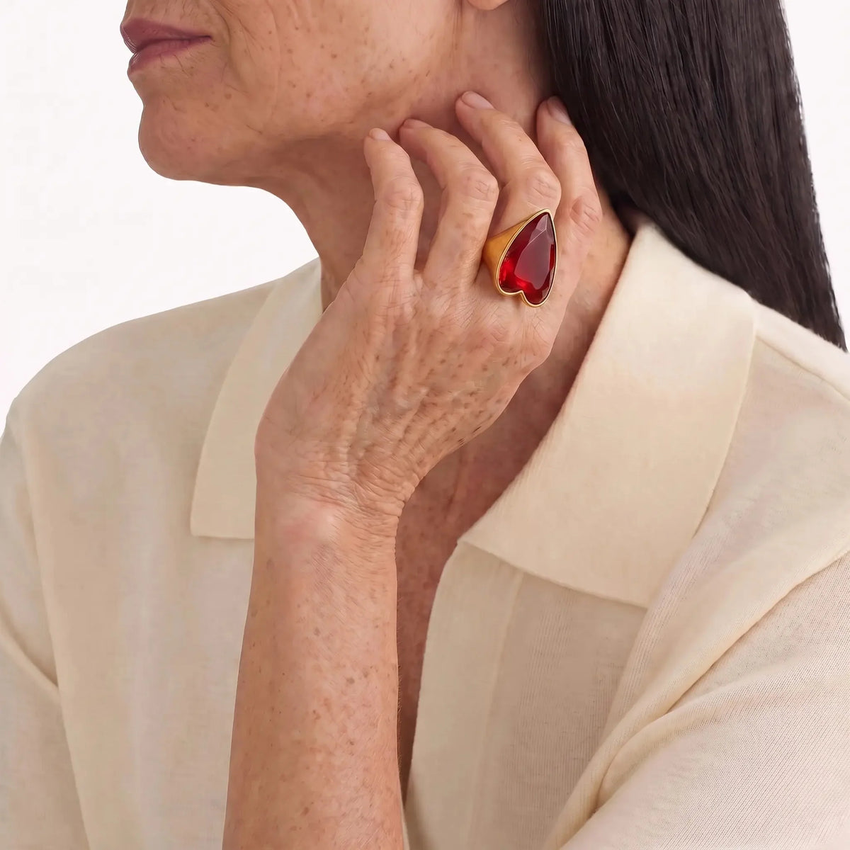 Heartfire Red Crystal-Style Heart Statement Ring in Gold-Tone