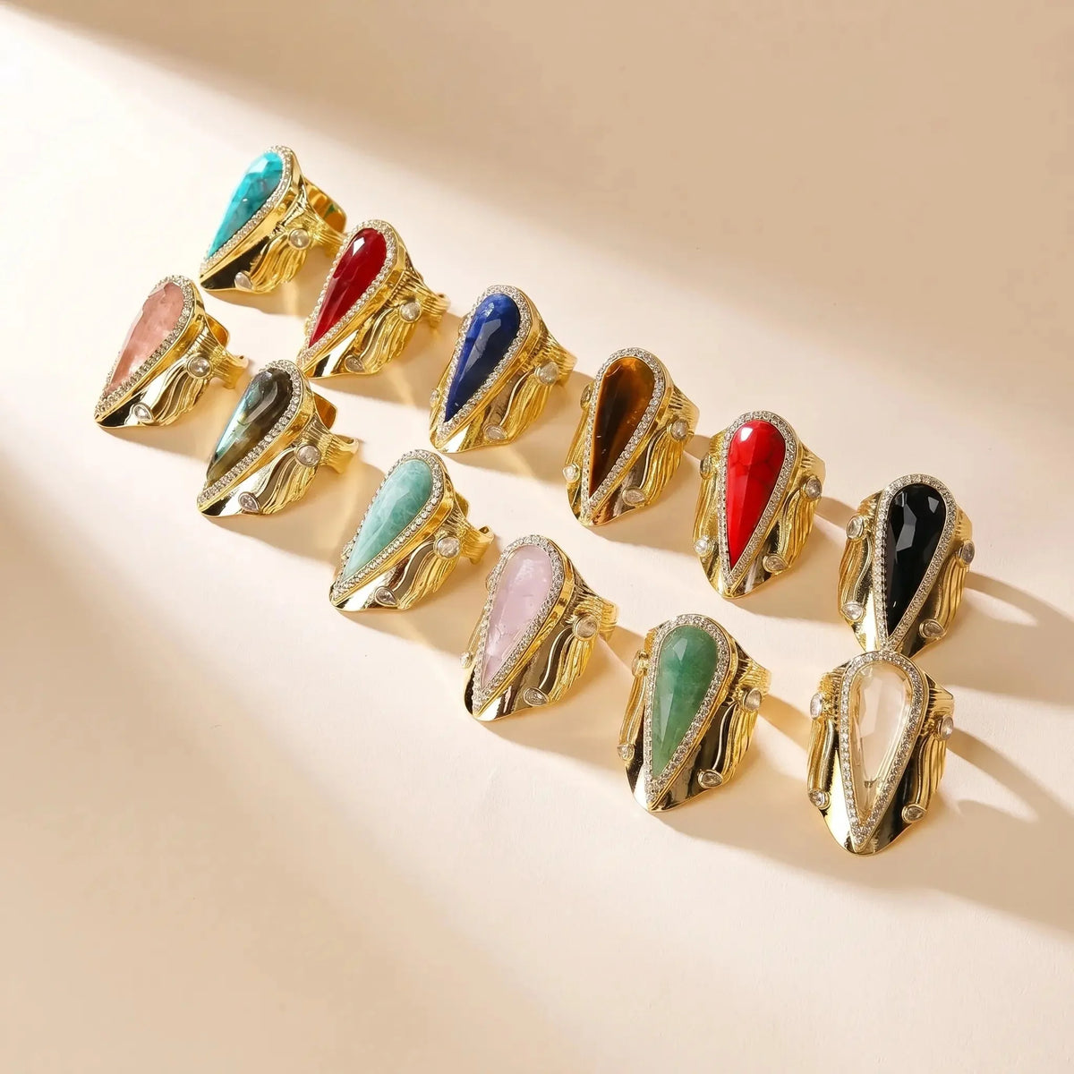 Iconic Teardrop Crystal-Style Halo Statement Ring