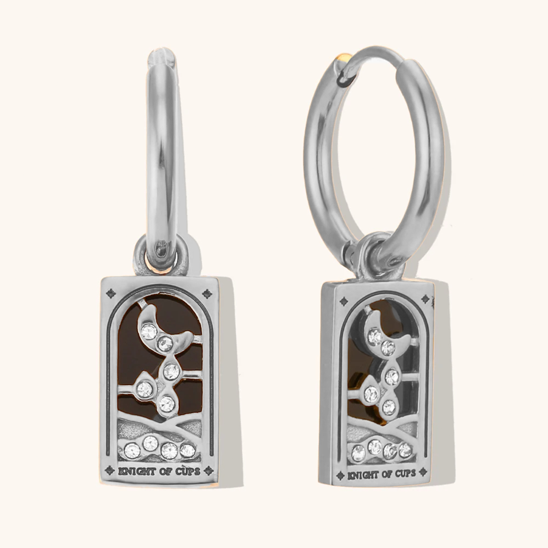 Knight of Cups Tarot Card Hoop Earrings, Gold-Tone with Crystal-Style Accents