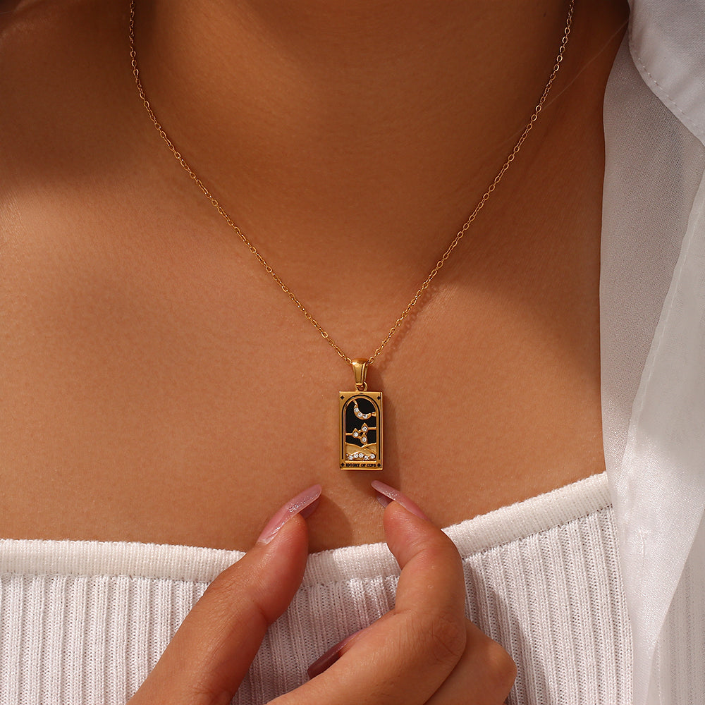 Knight of Cups Tarot Card Pendant Necklace in Gold-Tone