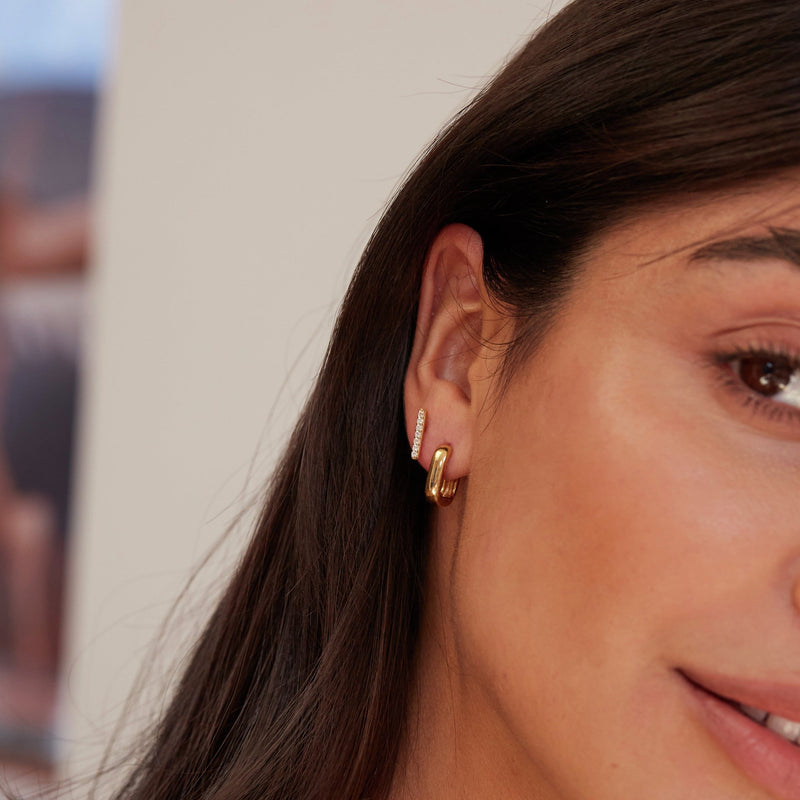 Gold Diamond Style Bar Stud Earrings