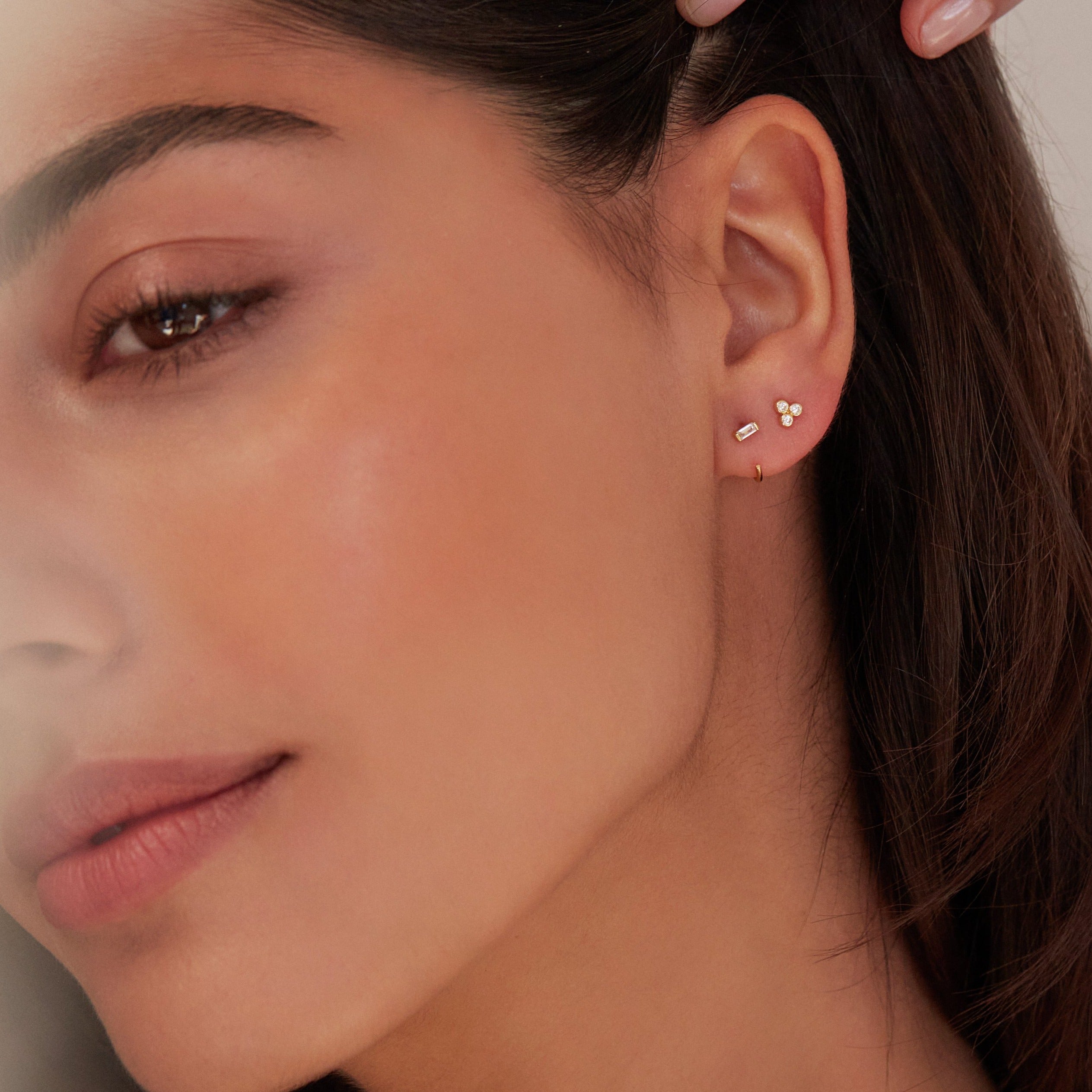 Silver-Tone Baguette Crystal-Style Lobe Hoop Earrings