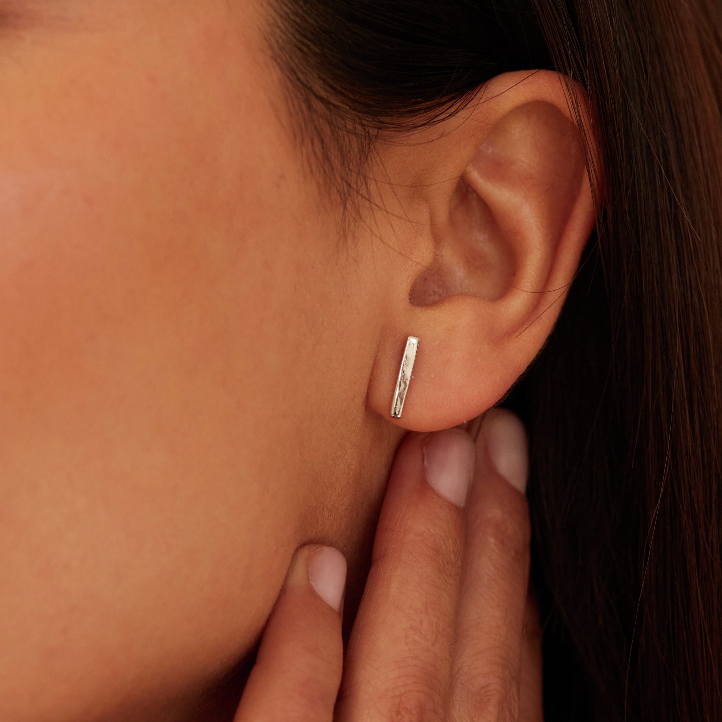 Silver-Tone Bar Stud Earrings