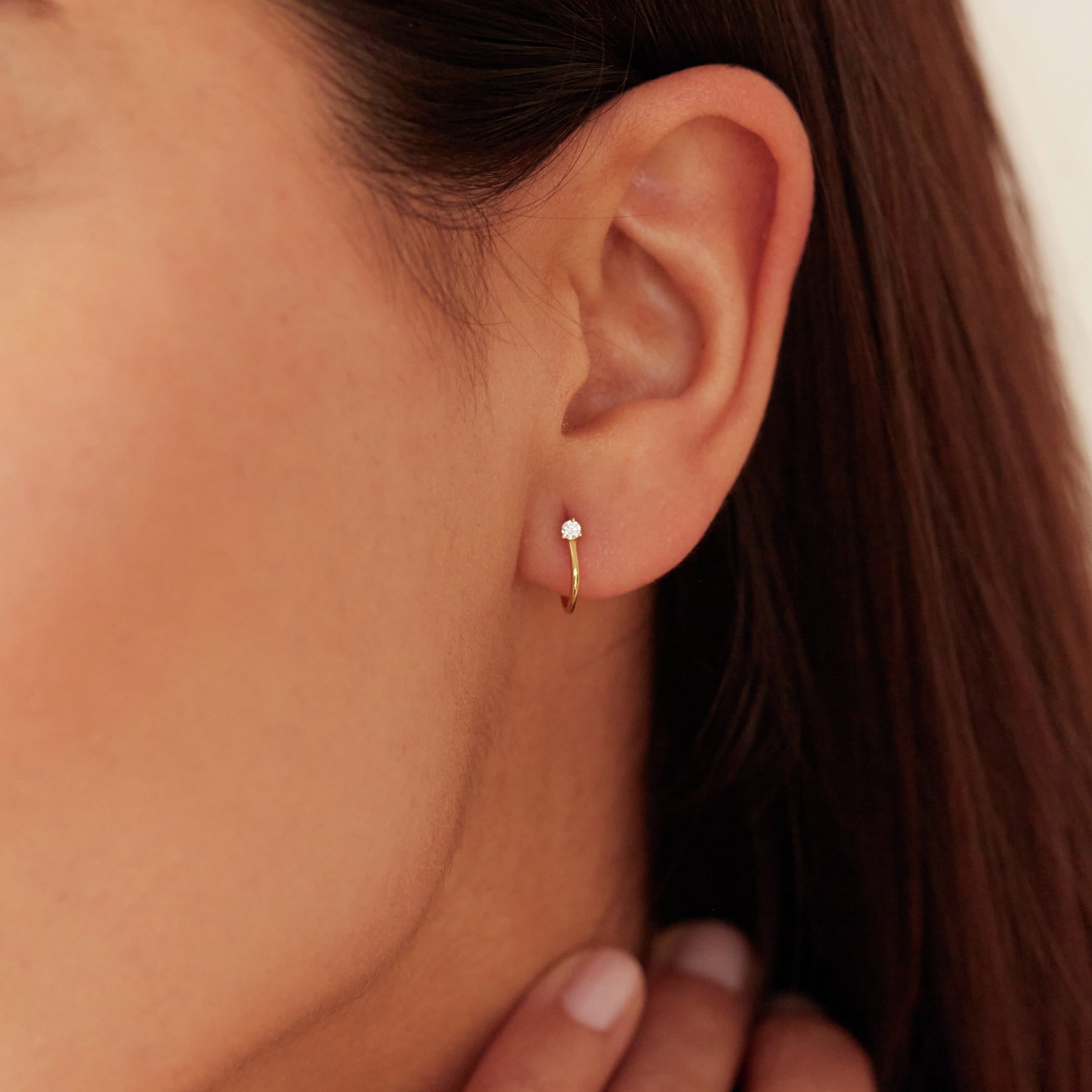 Silver-Tone Crystal-Style Lobe Hoop Stud Earrings