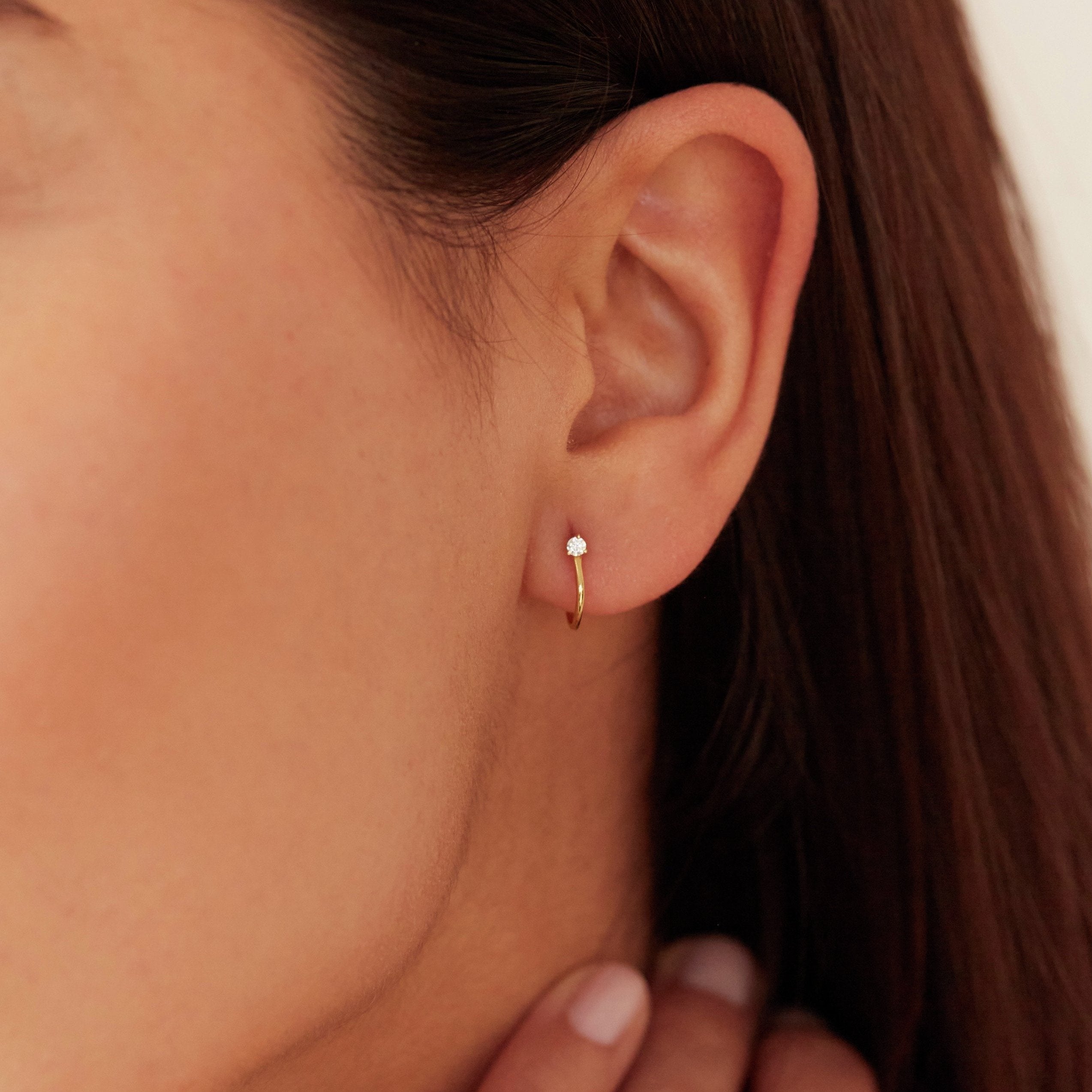 White Gold-Tone Crystal-Style Lobe Hoop Stud Earrings