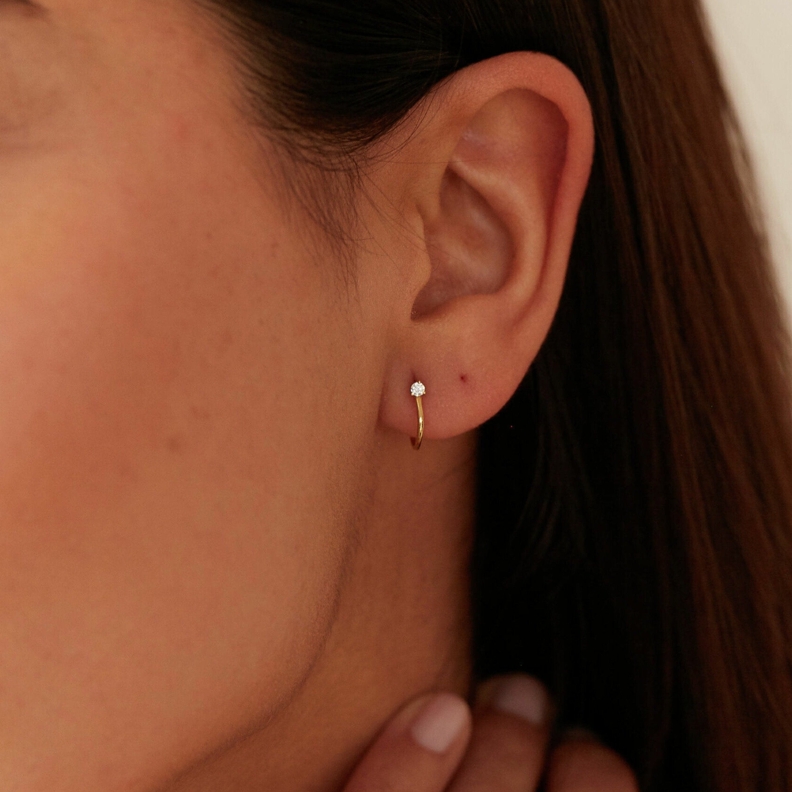 White Gold-Tone Crystal-Style Lobe Hoop Stud Earrings