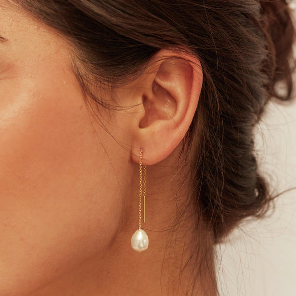 Rose Gold Large Pearl Drop Ear Threaders