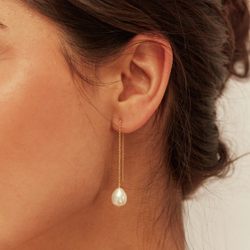 Gold Large Pearl Drop Ear Threaders