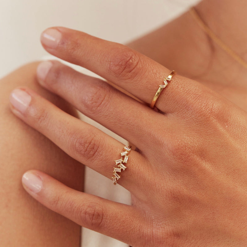 Silver Diamond Style Three Baguette Ring