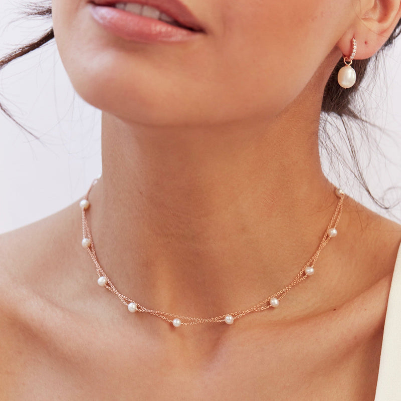 Rose Gold Layered Pearl Necklace