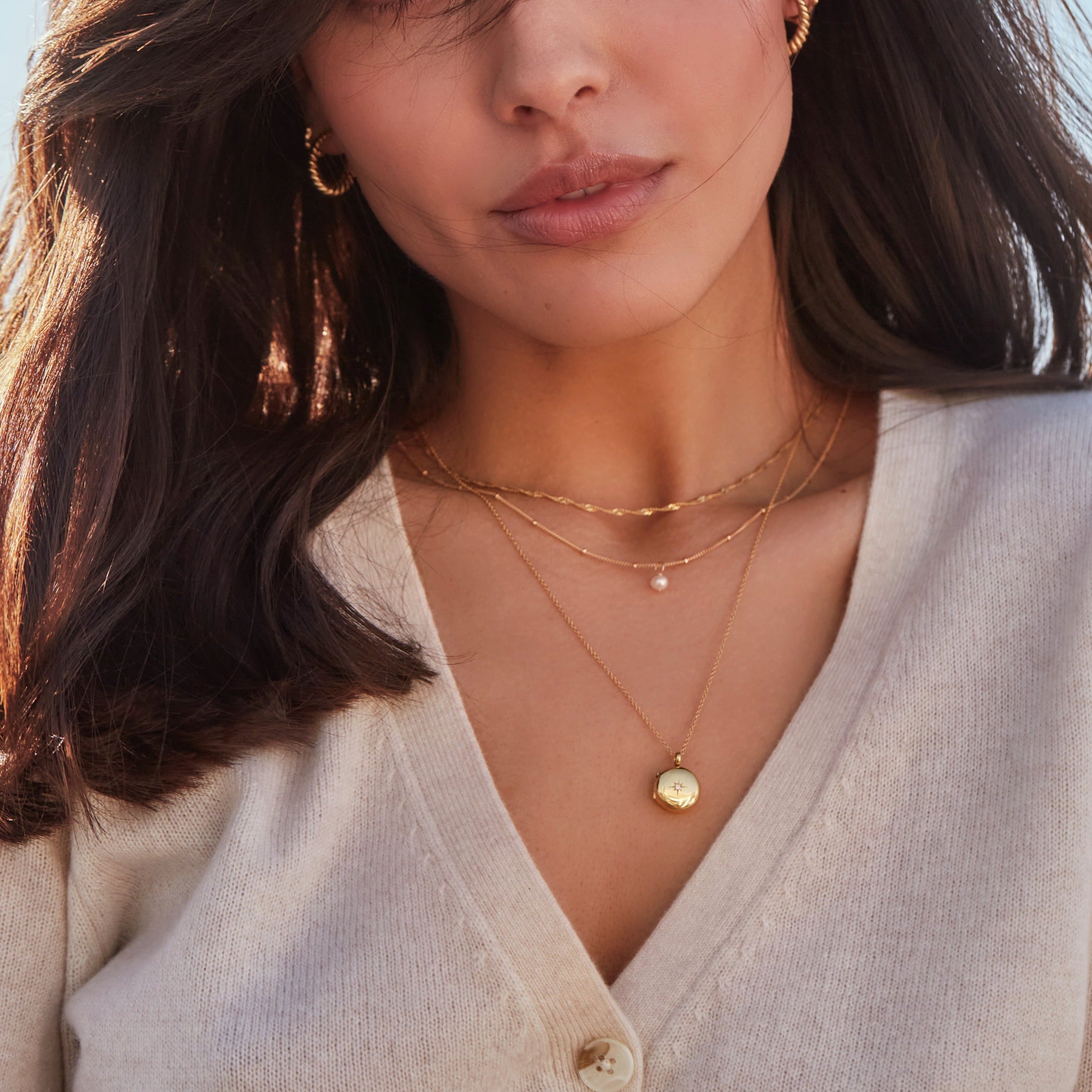 Silver-Tone Small Round Crystal-Style Locket Necklace