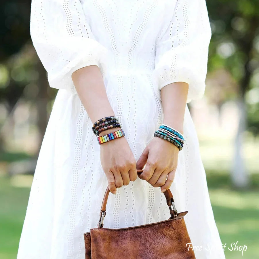 LOVE Leather Wrap Bracelet with Multicolor Crystal-Style Beads
