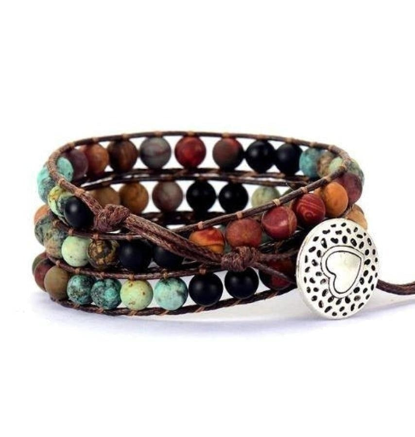 LOVE Leather Wrap Bracelet with Multicolor Crystal-Style Beads