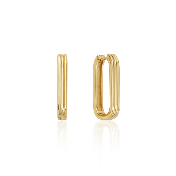 Gold Large Ribbed Hoop Earrings