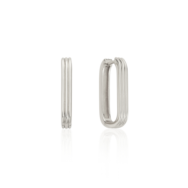 Silver Large Ribbed Hoop Earrings